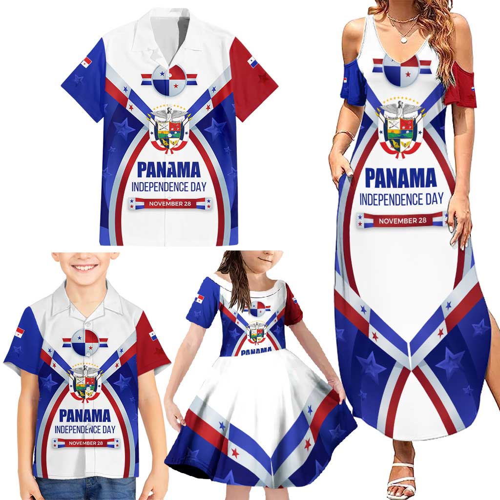 Panama Independence Day Family Matching Summer Maxi Dress and Hawaiian Shirt with National Coat of Arms and Red Blue Star Design - Wonder Print Shop