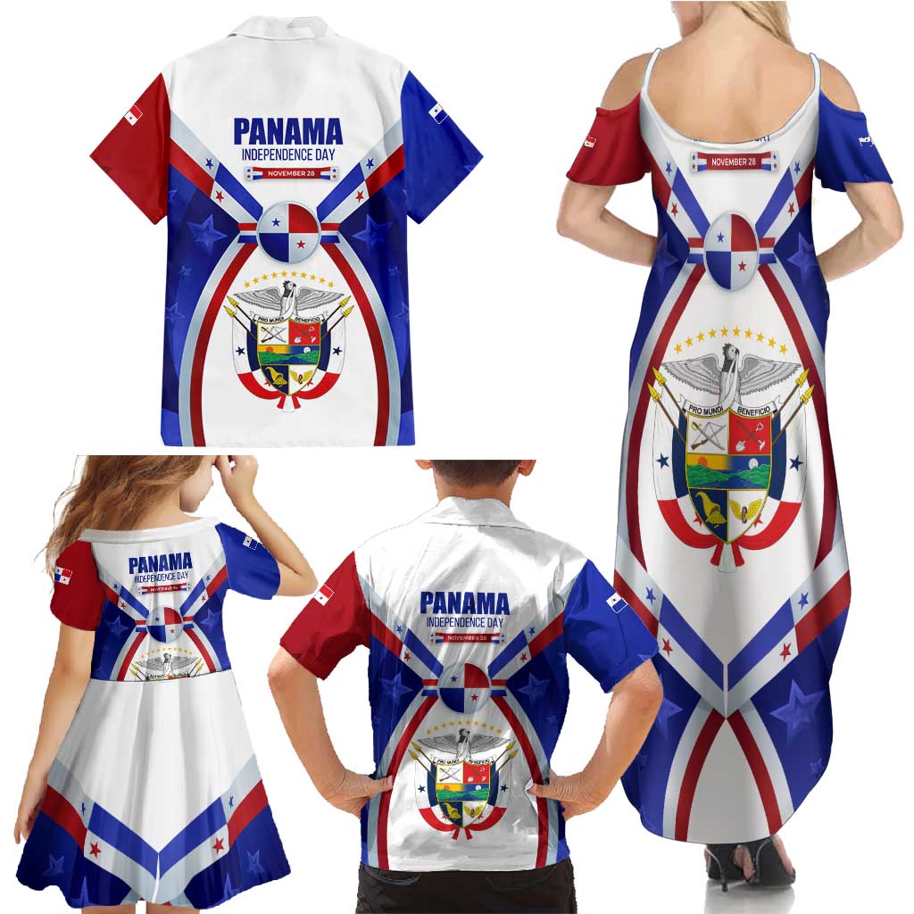 Panama Independence Day Family Matching Summer Maxi Dress and Hawaiian Shirt with National Coat of Arms and Red Blue Star Design - Wonder Print Shop