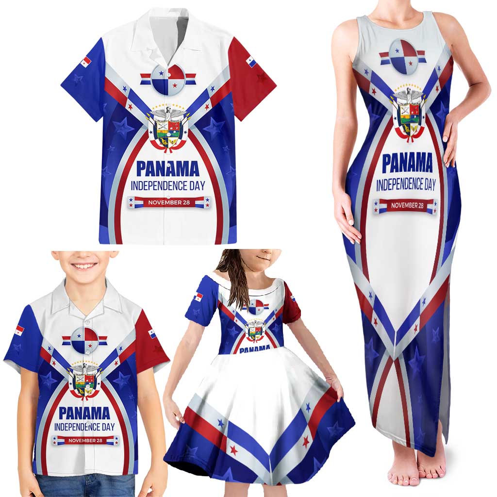 Panama Independence Day Family Matching Tank Maxi Dress and Hawaiian Shirt with National Coat of Arms and Red Blue Star Design - Wonder Print Shop