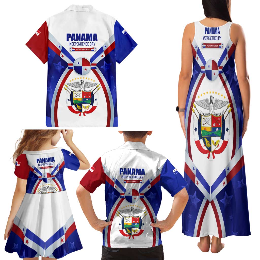 Panama Independence Day Family Matching Tank Maxi Dress and Hawaiian Shirt with National Coat of Arms and Red Blue Star Design - Wonder Print Shop