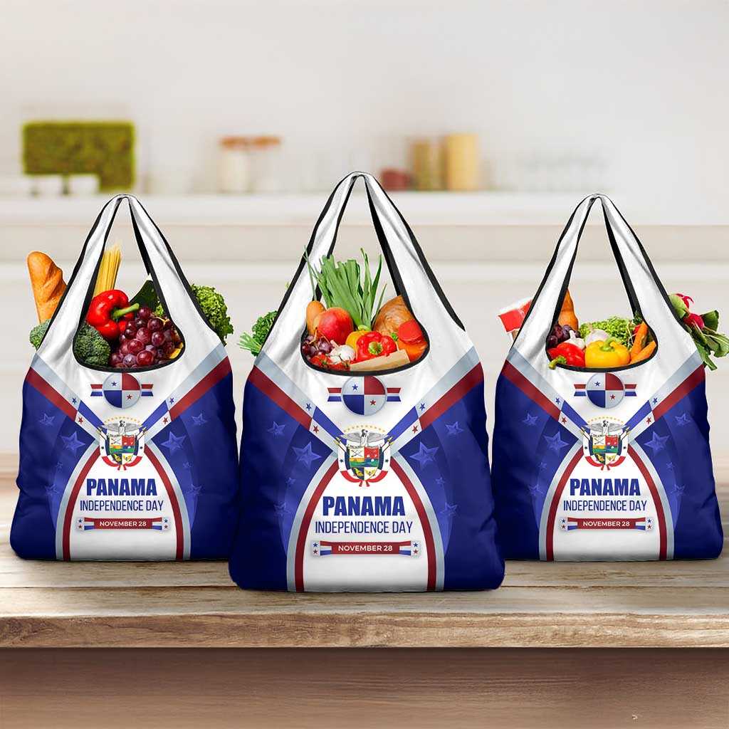 Panama Independence Day Grocery Bag with National Coat of Arms and Red Blue Star Design - Wonder Print Shop