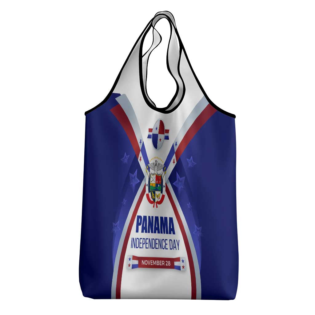 Panama Independence Day Grocery Bag with National Coat of Arms and Red Blue Star Design - Wonder Print Shop