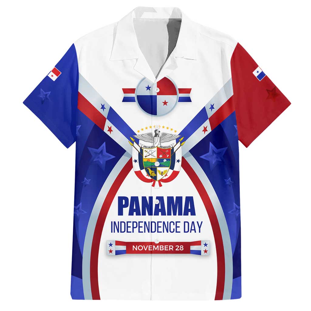 Panama Independence Day Hawaiian Shirt with National Coat of Arms and Red Blue Star Design - Wonder Print Shop