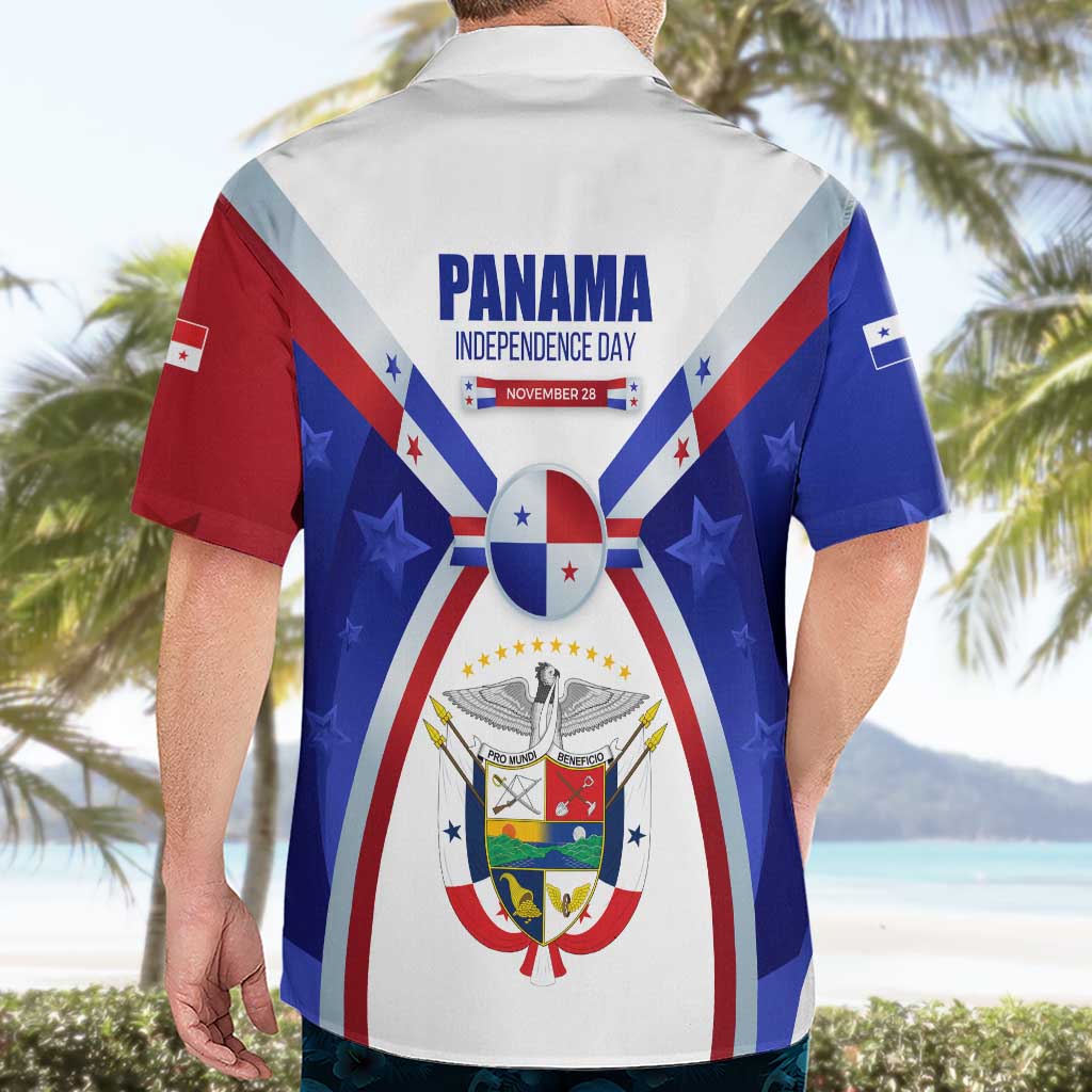 Panama Independence Day Hawaiian Shirt with National Coat of Arms and Red Blue Star Design - Wonder Print Shop