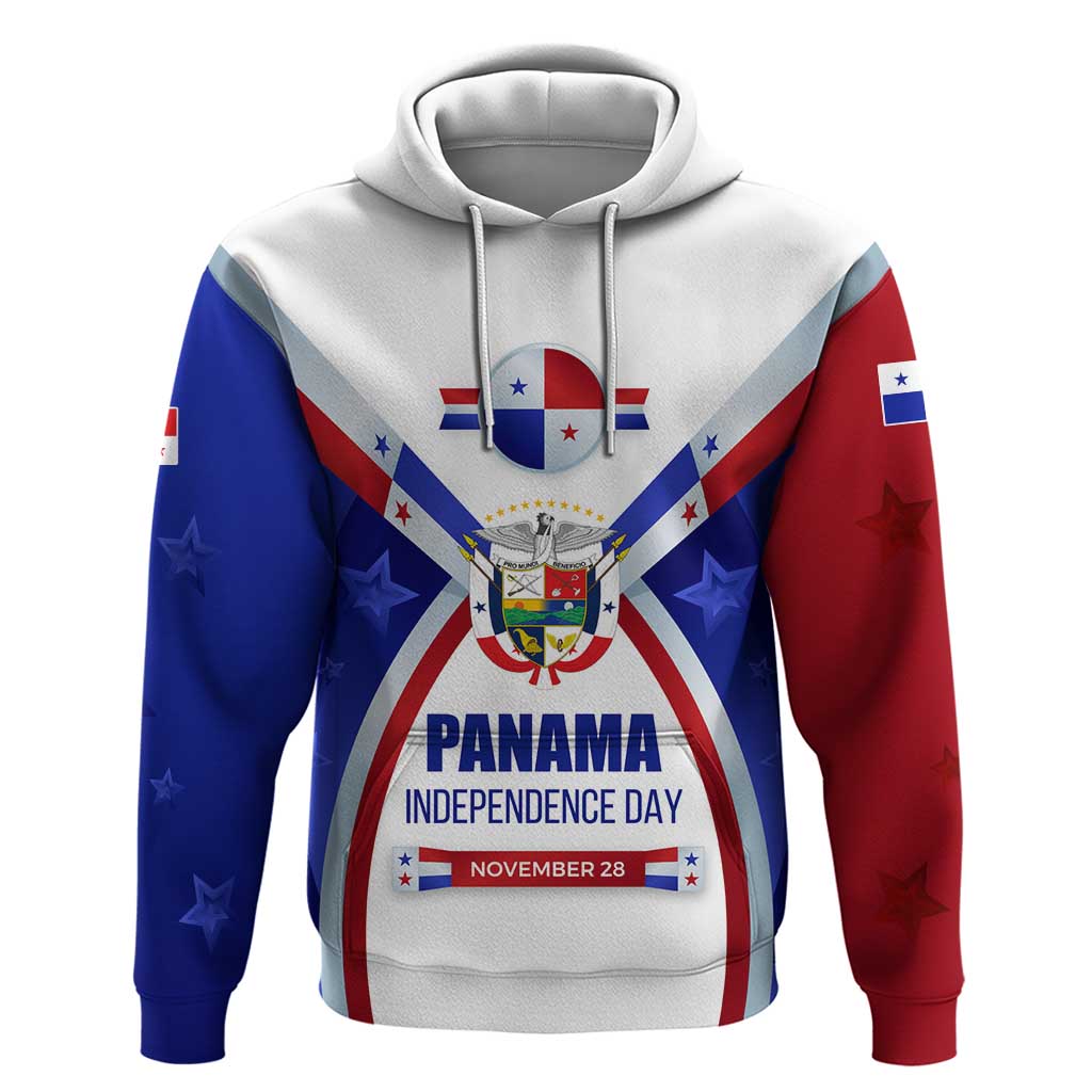 Panama Independence Day Hoodie with National Coat of Arms and Red Blue Star Design - Wonder Print Shop