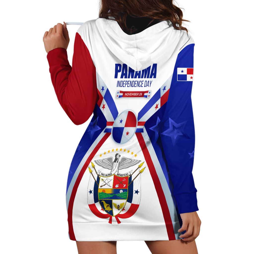 Panama Independence Day Hoodie Dress with National Coat of Arms and Red Blue Star Design - Wonder Print Shop