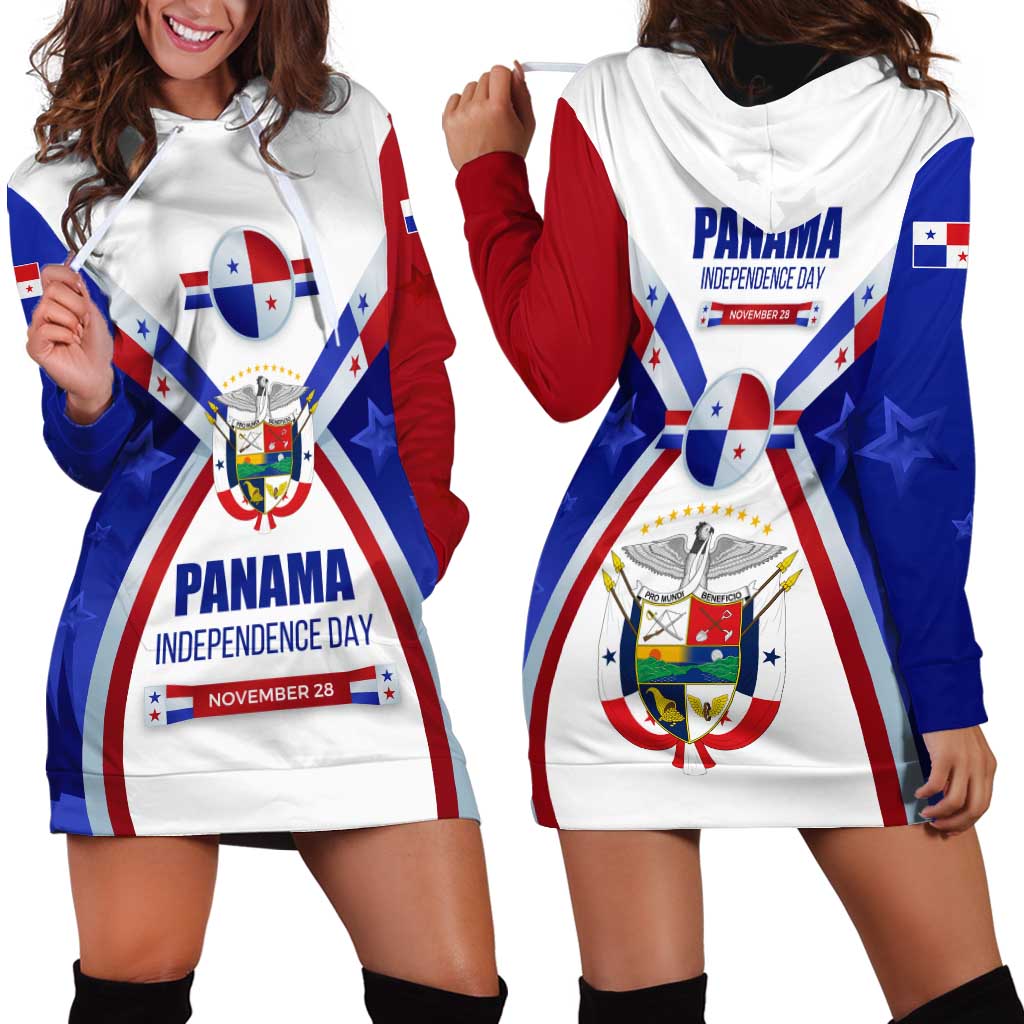 Panama Independence Day Hoodie Dress with National Coat of Arms and Red Blue Star Design - Wonder Print Shop