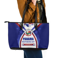 Panama Independence Day Leather Tote Bag with National Coat of Arms and Red Blue Star Design - Wonder Print Shop