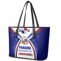 Panama Independence Day Leather Tote Bag with National Coat of Arms and Red Blue Star Design - Wonder Print Shop