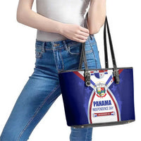 Panama Independence Day Leather Tote Bag with National Coat of Arms and Red Blue Star Design - Wonder Print Shop