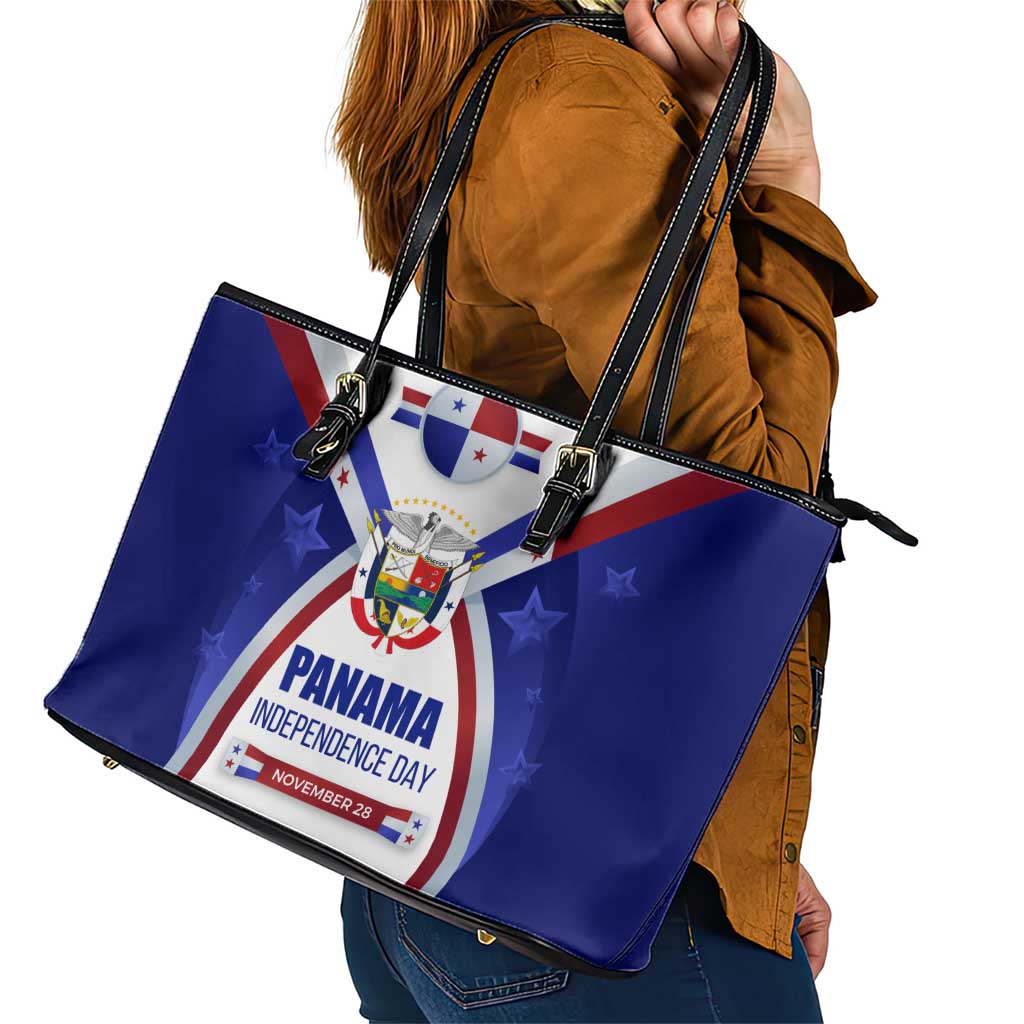 Panama Independence Day Leather Tote Bag with National Coat of Arms and Red Blue Star Design - Wonder Print Shop