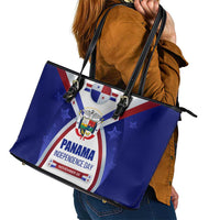 Panama Independence Day Leather Tote Bag with National Coat of Arms and Red Blue Star Design - Wonder Print Shop