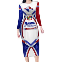 Panama Independence Day Long Sleeve Bodycon Dress with National Coat of Arms and Red Blue Star Design - Wonder Print Shop