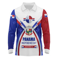 Panama Independence Day Long Sleeve Polo Shirt with National Coat of Arms and Red Blue Star Design - Wonder Print Shop