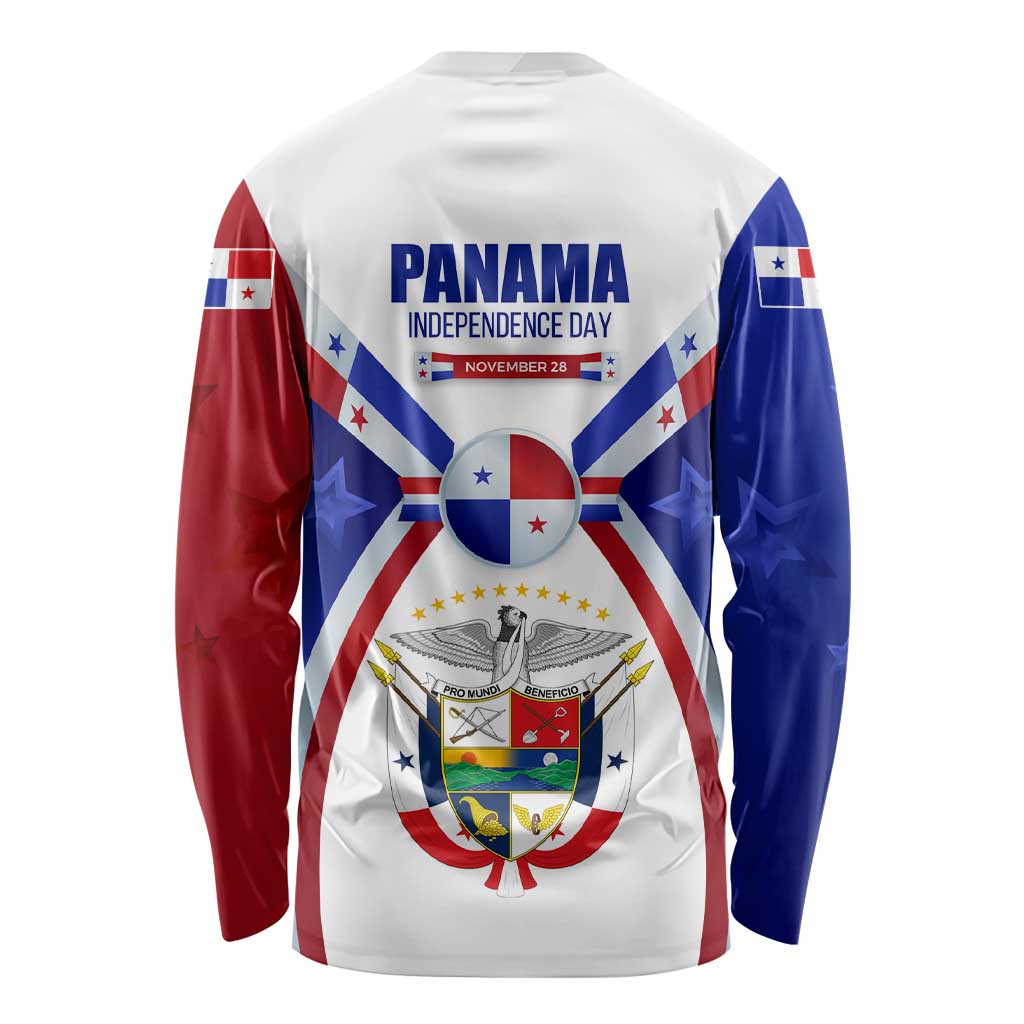 Panama Independence Day Long Sleeve Shirt with National Coat of Arms and Red Blue Star Design - Wonder Print Shop