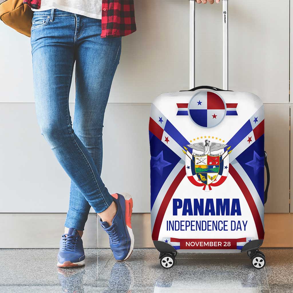Panama Independence Day Luggage Cover with National Coat of Arms and Red Blue Star Design - Wonder Print Shop