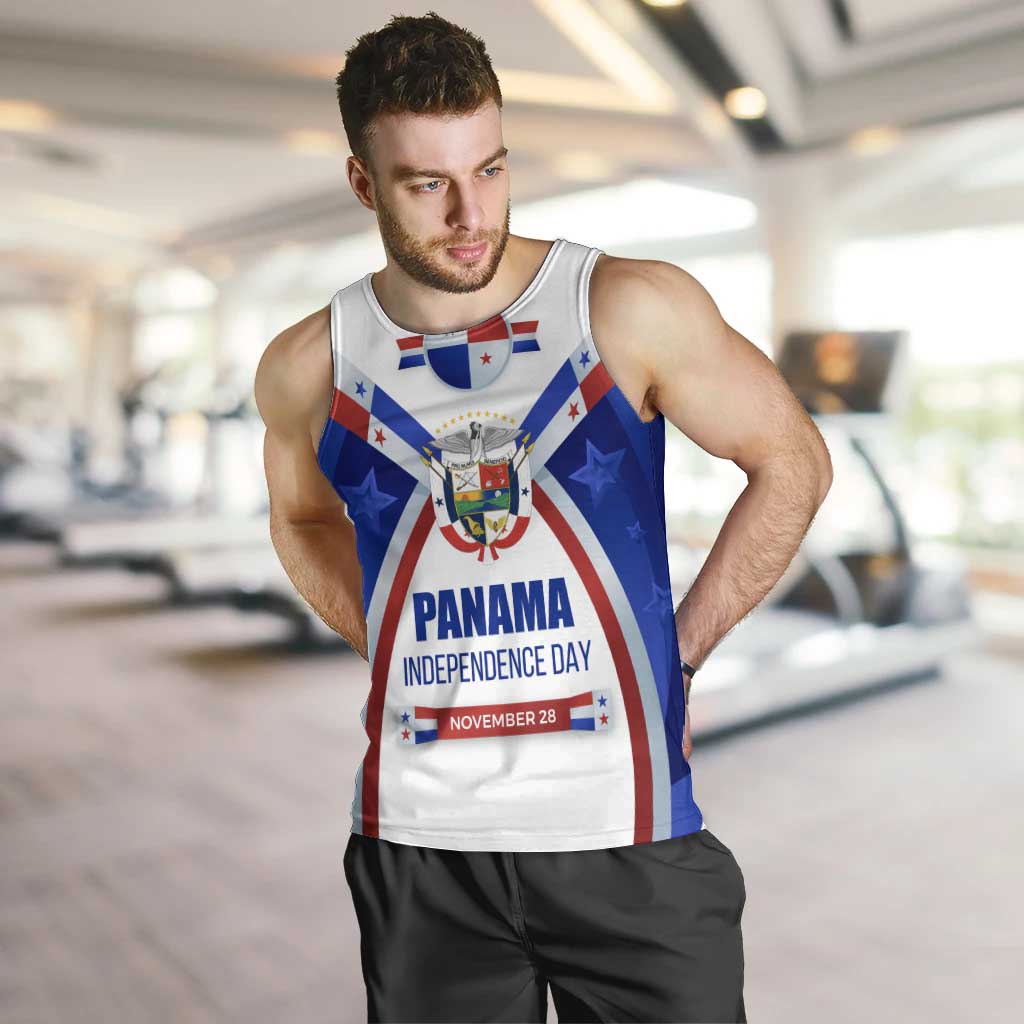 Panama Independence Day Men Tank Top with National Coat of Arms and Red Blue Star Design - Wonder Print Shop