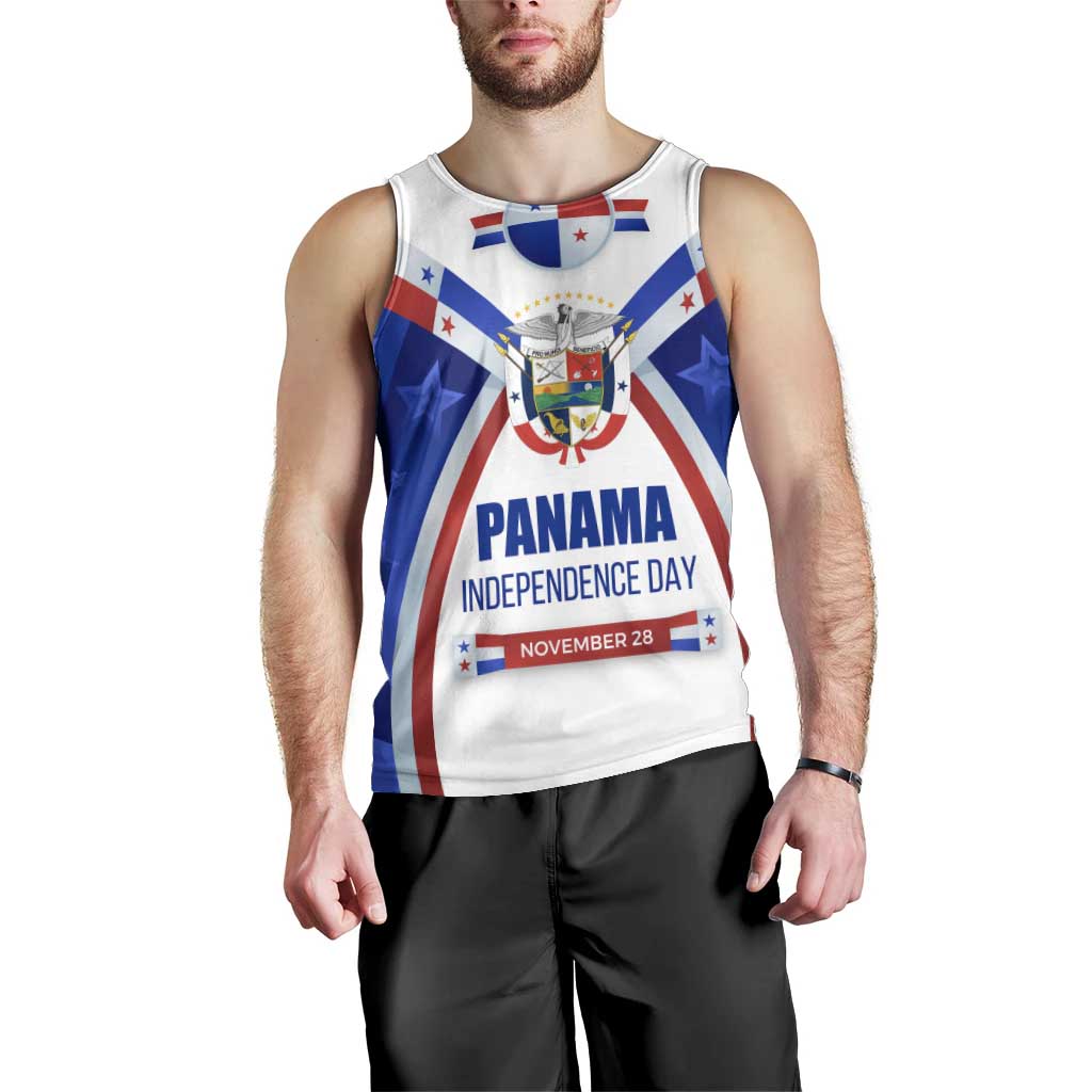 Panama Independence Day Men Tank Top with National Coat of Arms and Red Blue Star Design - Wonder Print Shop