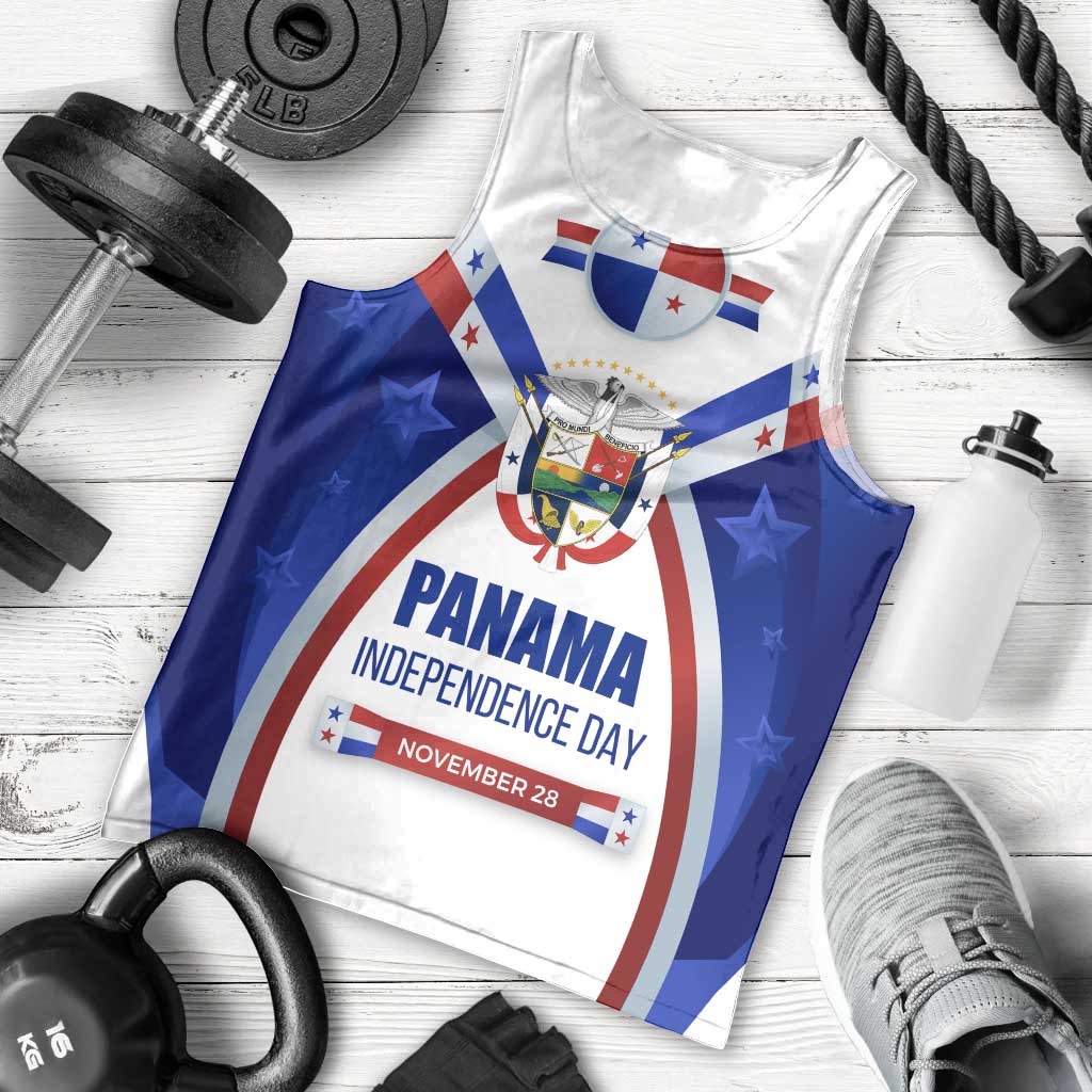 Panama Independence Day Men Tank Top with National Coat of Arms and Red Blue Star Design - Wonder Print Shop