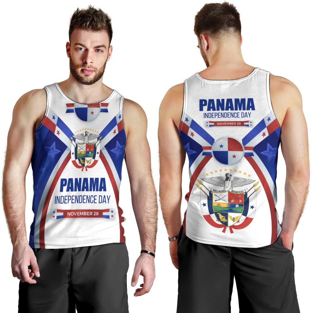 Panama Independence Day Men Tank Top with National Coat of Arms and Red Blue Star Design - Wonder Print Shop