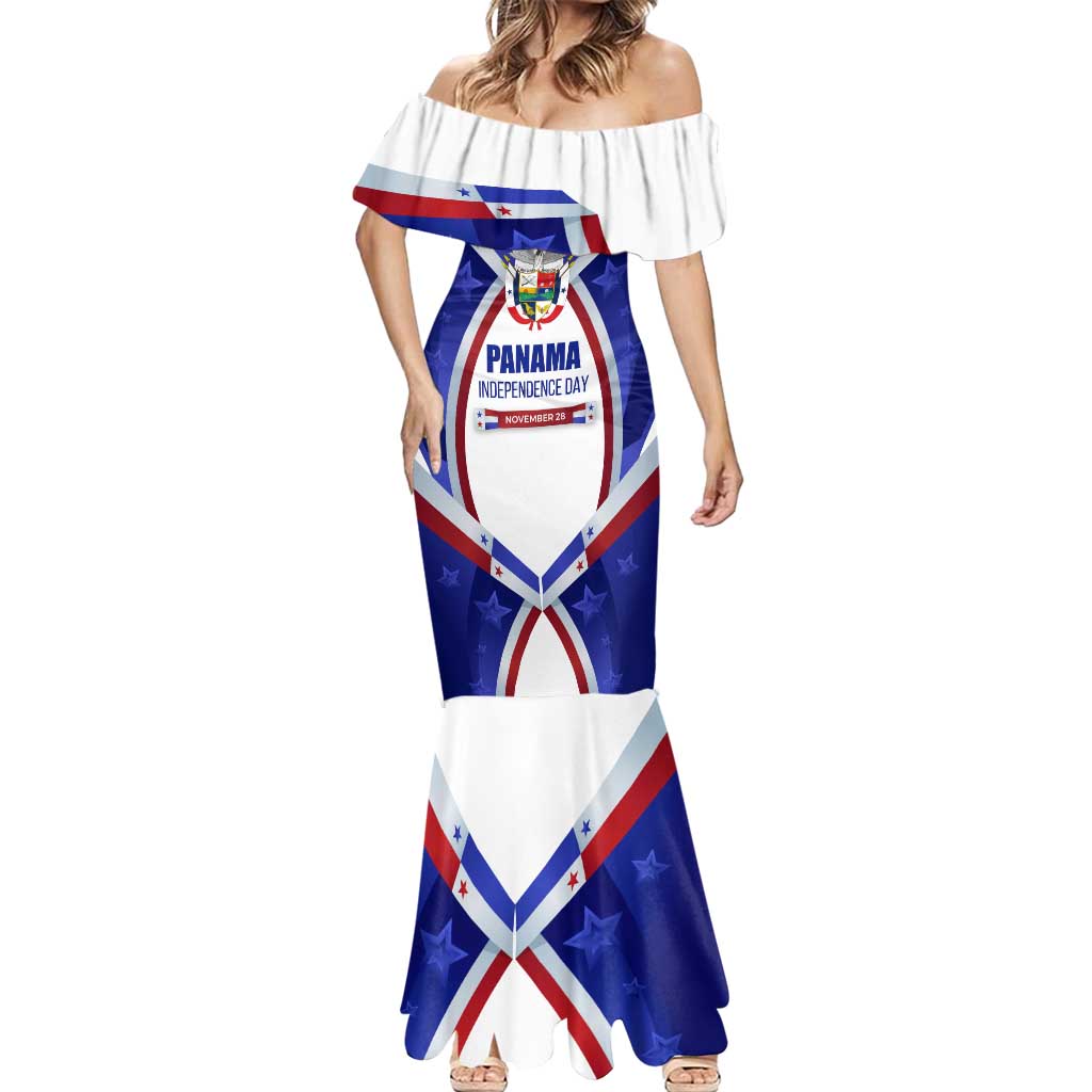 Panama Independence Day Mermaid Dress with National Coat of Arms and Red Blue Star Design - Wonder Print Shop