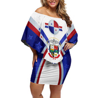 Panama Independence Day Off Shoulder Short Dress with National Coat of Arms and Red Blue Star Design - Wonder Print Shop