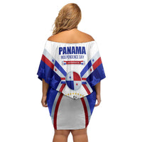 Panama Independence Day Off Shoulder Short Dress with National Coat of Arms and Red Blue Star Design - Wonder Print Shop