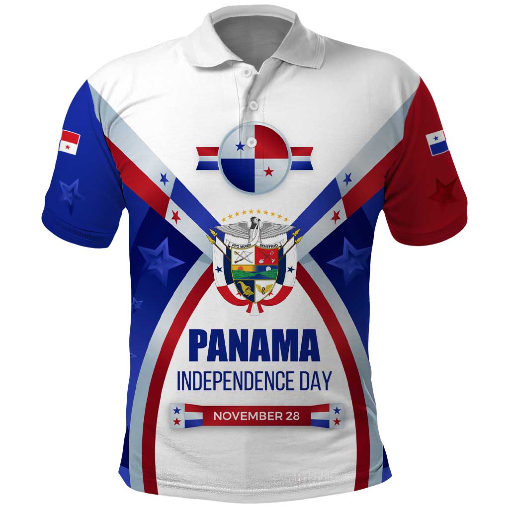 Panama Independence Day Polo Shirt with National Coat of Arms and Red Blue Star Design - Wonder Print Shop