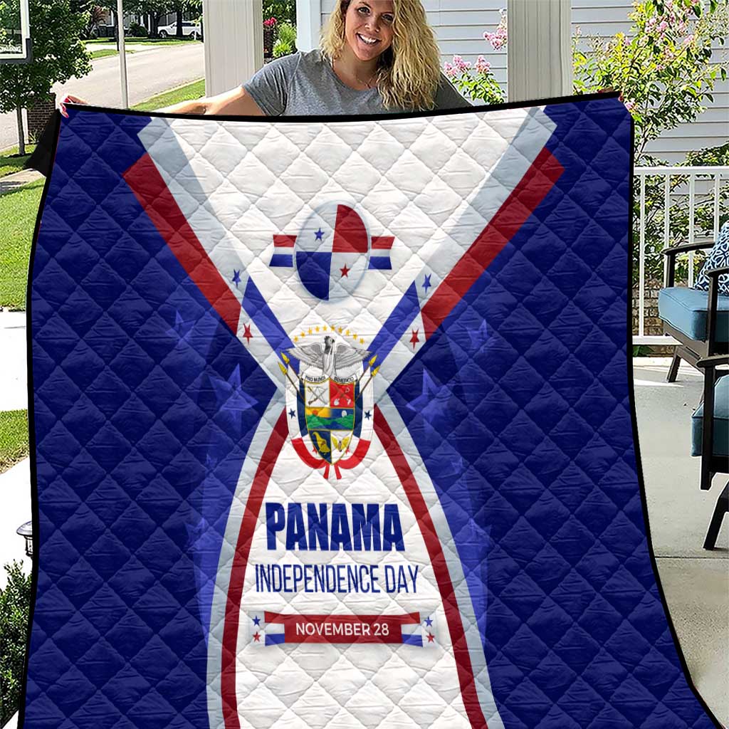 Panama Independence Day Quilt with National Coat of Arms and Red Blue Star Design - Wonder Print Shop