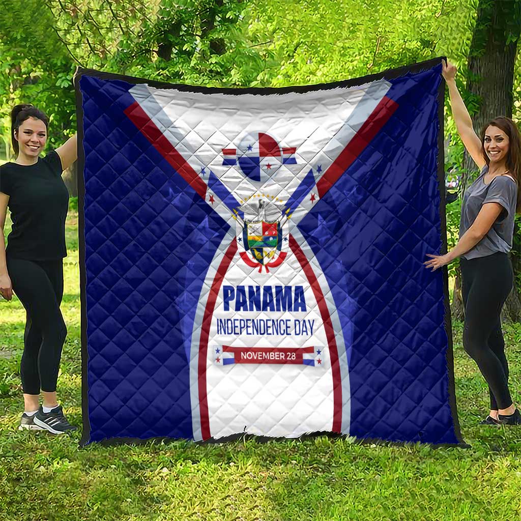 Panama Independence Day Quilt with National Coat of Arms and Red Blue Star Design - Wonder Print Shop