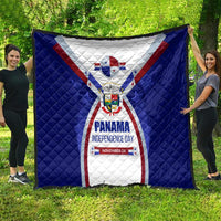 Panama Independence Day Quilt with National Coat of Arms and Red Blue Star Design - Wonder Print Shop