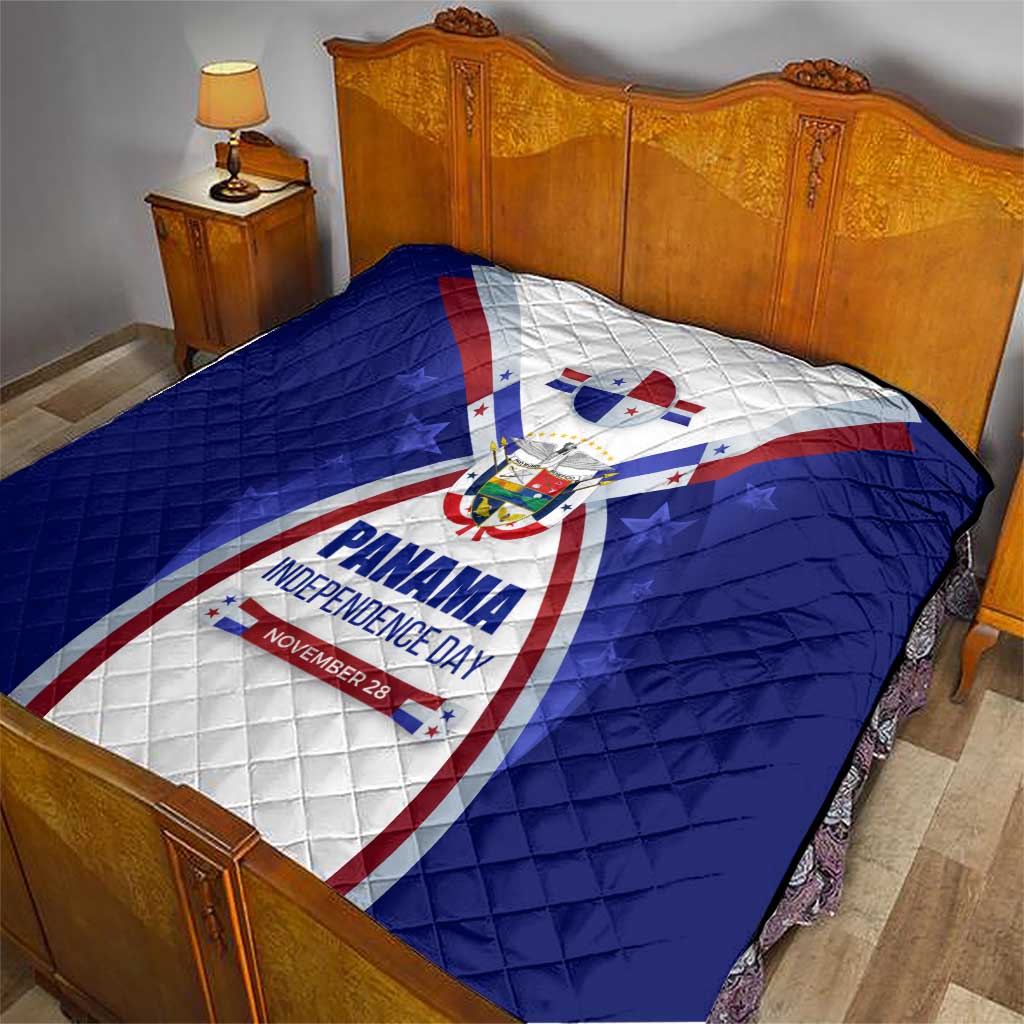 Panama Independence Day Quilt with National Coat of Arms and Red Blue Star Design - Wonder Print Shop