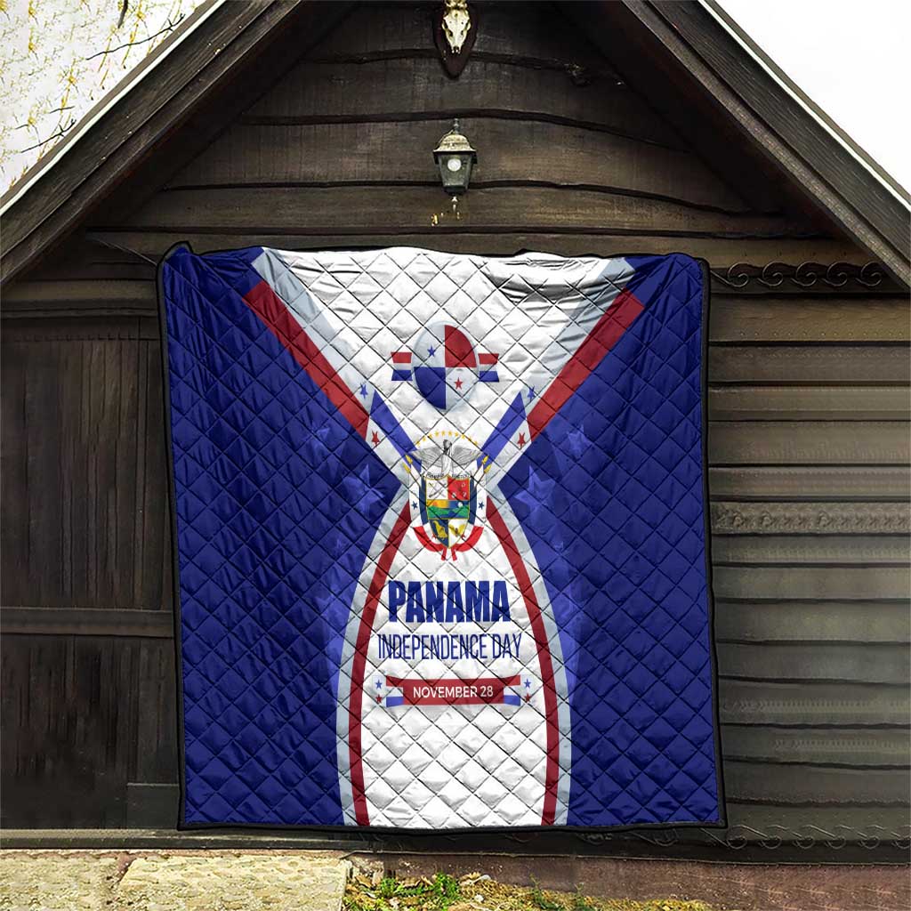 Panama Independence Day Quilt with National Coat of Arms and Red Blue Star Design - Wonder Print Shop