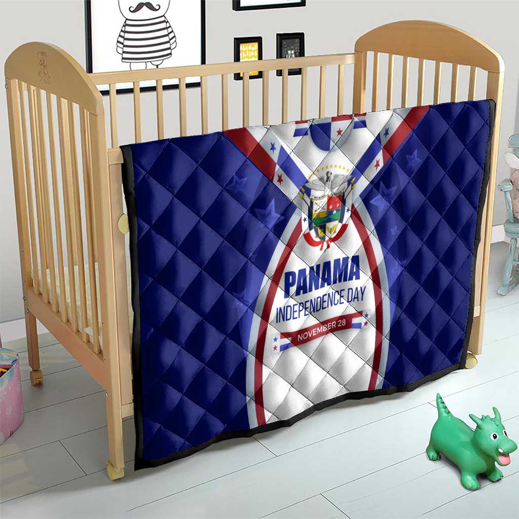 Panama Independence Day Quilt with National Coat of Arms and Red Blue Star Design - Wonder Print Shop