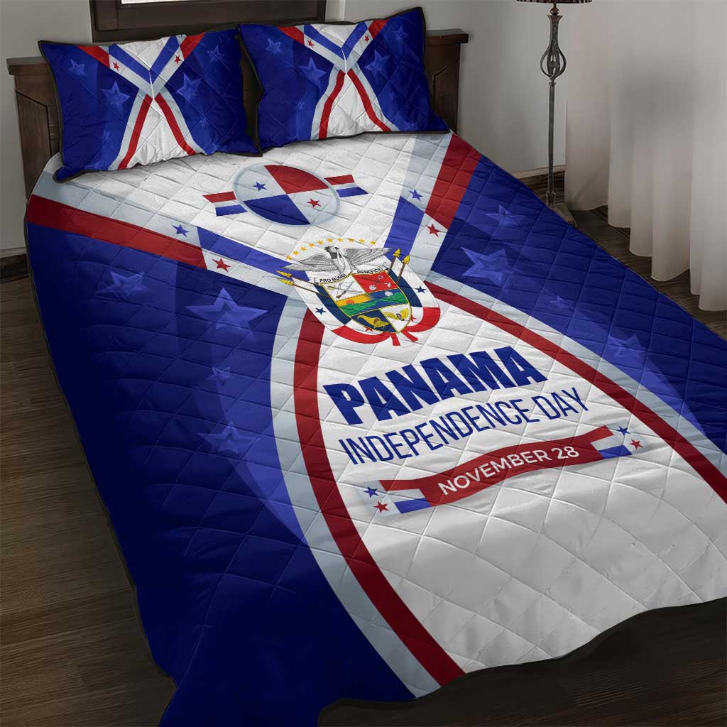Panama Independence Day Quilt Bed Set with National Coat of Arms and Red Blue Star Design - Wonder Print Shop