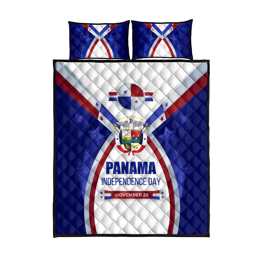 Panama Independence Day Quilt Bed Set with National Coat of Arms and Red Blue Star Design - Wonder Print Shop