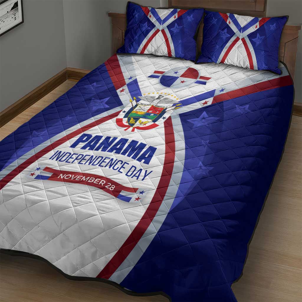 Panama Independence Day Quilt Bed Set with National Coat of Arms and Red Blue Star Design - Wonder Print Shop