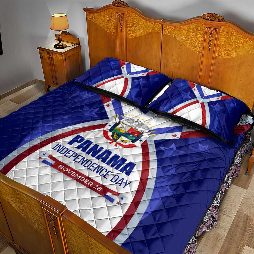 Panama Independence Day Quilt Bed Set with National Coat of Arms and Red Blue Star Design - Wonder Print Shop