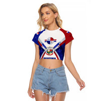 Panama Independence Day Raglan Cropped T Shirt with National Coat of Arms and Red Blue Star Design - Wonder Print Shop