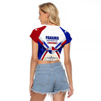 Panama Independence Day Raglan Cropped T Shirt with National Coat of Arms and Red Blue Star Design - Wonder Print Shop