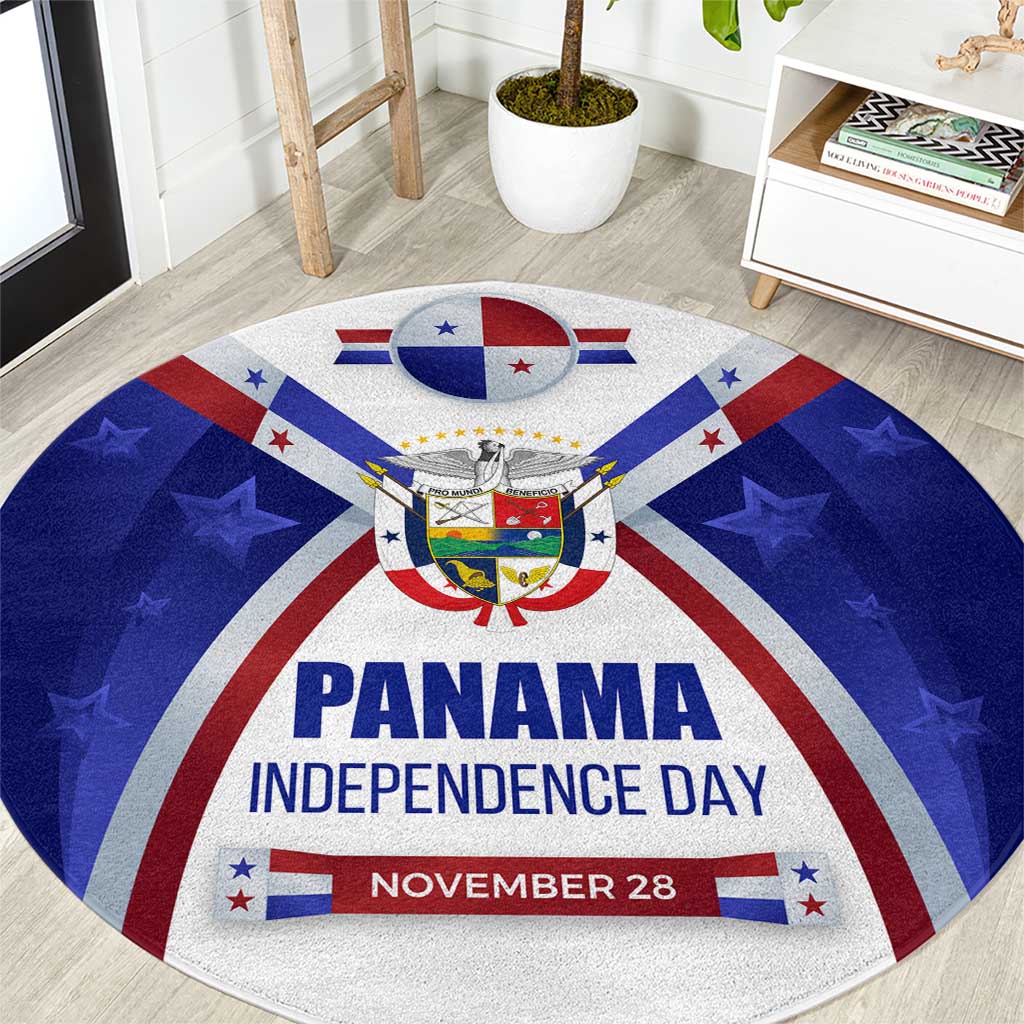 Panama Independence Day Round Carpet with National Coat of Arms and Red Blue Star Design - Wonder Print Shop