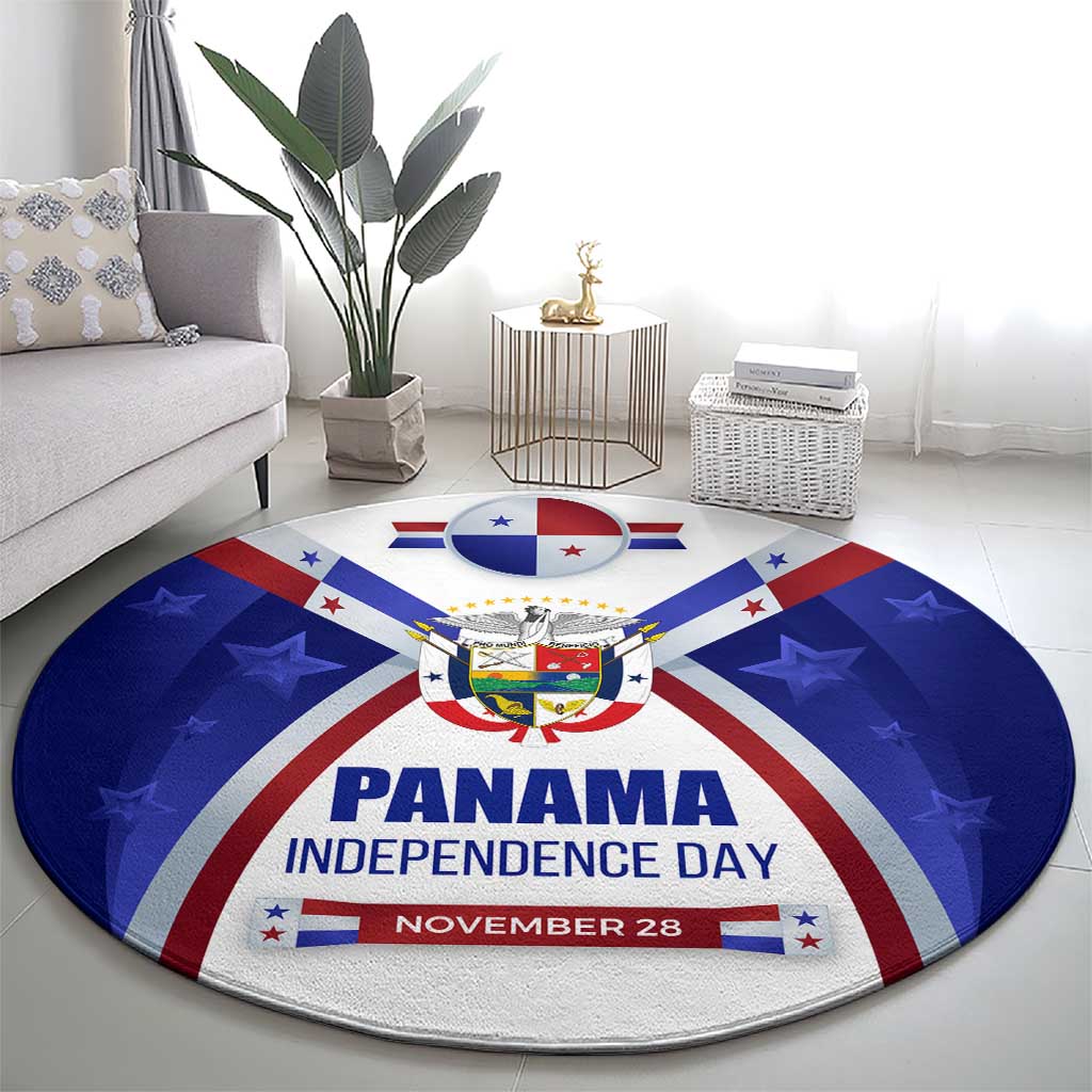 Panama Independence Day Round Carpet with National Coat of Arms and Red Blue Star Design - Wonder Print Shop