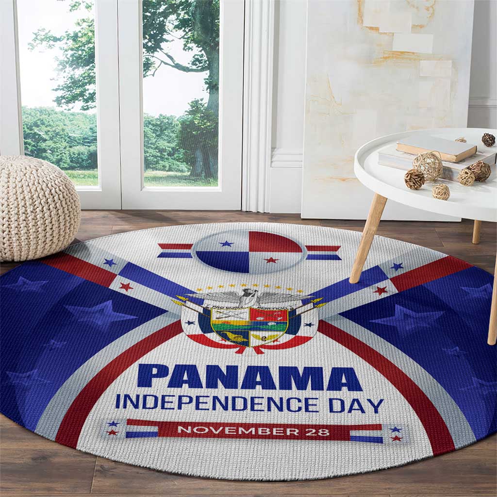 Panama Independence Day Round Carpet with National Coat of Arms and Red Blue Star Design - Wonder Print Shop