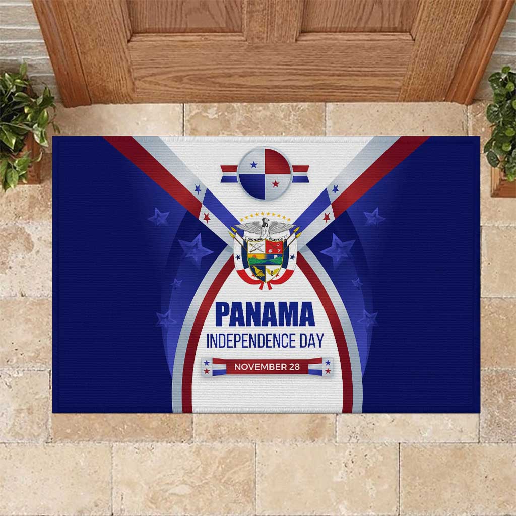Panama Independence Day Rubber Doormat with National Coat of Arms and Red Blue Star Design - Wonder Print Shop