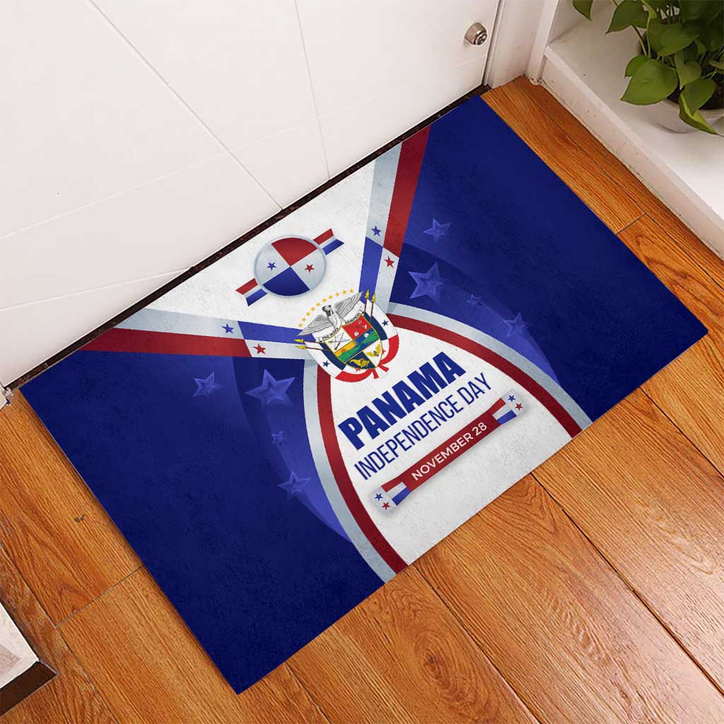 Panama Independence Day Rubber Doormat with National Coat of Arms and Red Blue Star Design - Wonder Print Shop