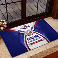 Panama Independence Day Rubber Doormat with National Coat of Arms and Red Blue Star Design - Wonder Print Shop