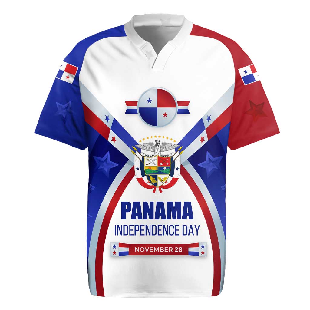 Panama Independence Day Rugby Jersey with National Coat of Arms and Red Blue Star Design - Wonder Print Shop
