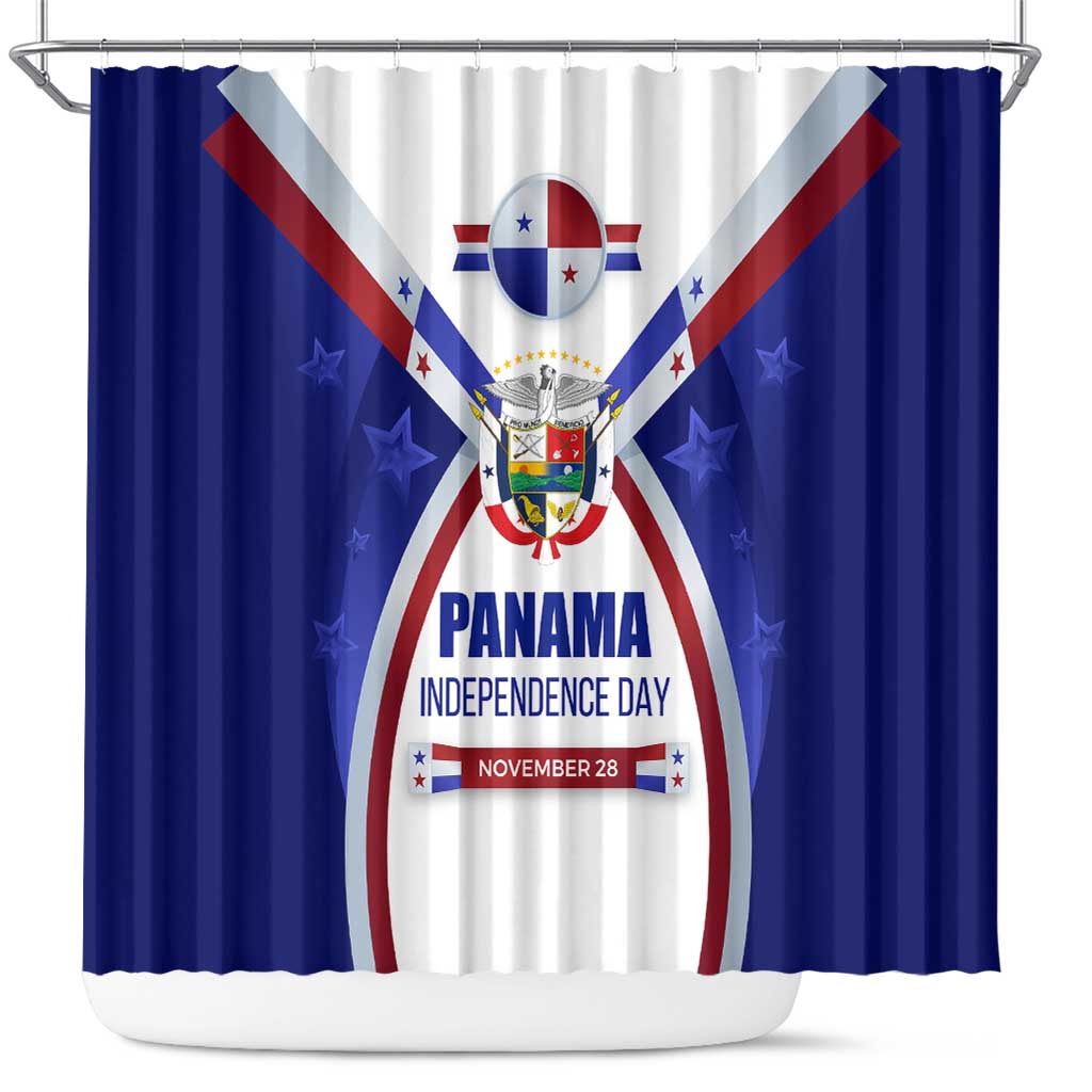 Panama Independence Day Shower Curtain with National Coat of Arms and Red Blue Star Design - Wonder Print Shop
