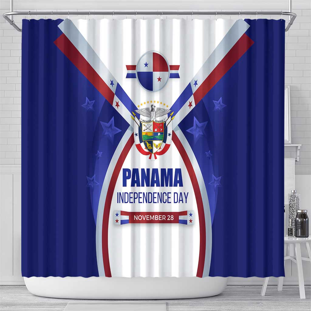 Panama Independence Day Shower Curtain with National Coat of Arms and Red Blue Star Design - Wonder Print Shop