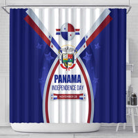 Panama Independence Day Shower Curtain with National Coat of Arms and Red Blue Star Design - Wonder Print Shop